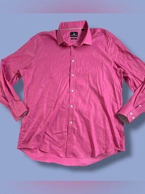 Psycho Bunny Pink Solid Long Sleeve Button Up Shirt Size 17 1/2 x 34/35